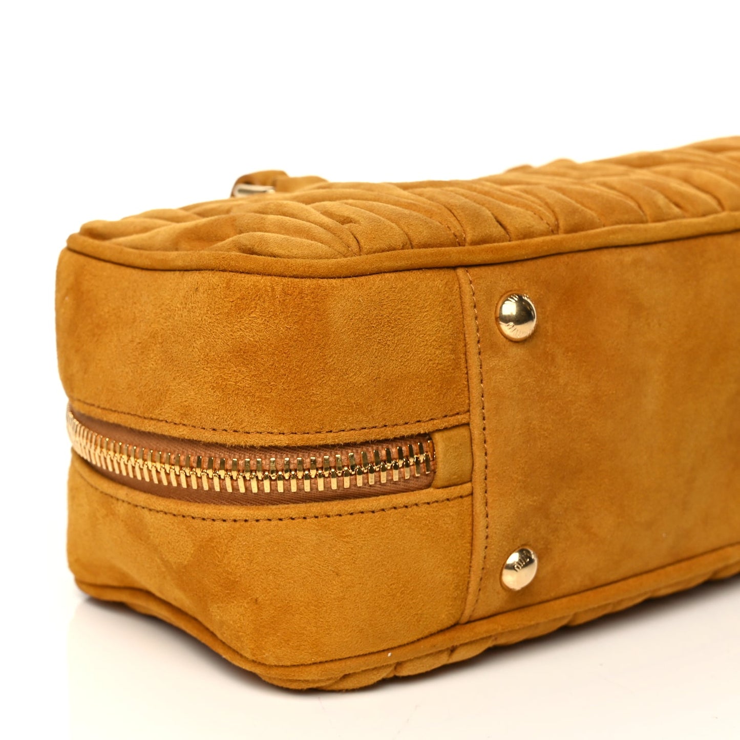 Miu Miu Suede Matelasse Large Arcadie Top Handle Bag Whiskey