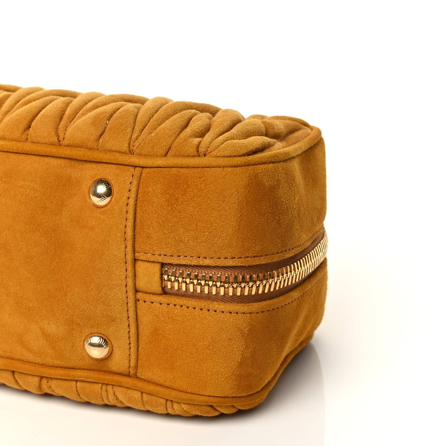 Miu Miu Suede Matelasse Large Arcadie Top Handle Bag Whiskey
