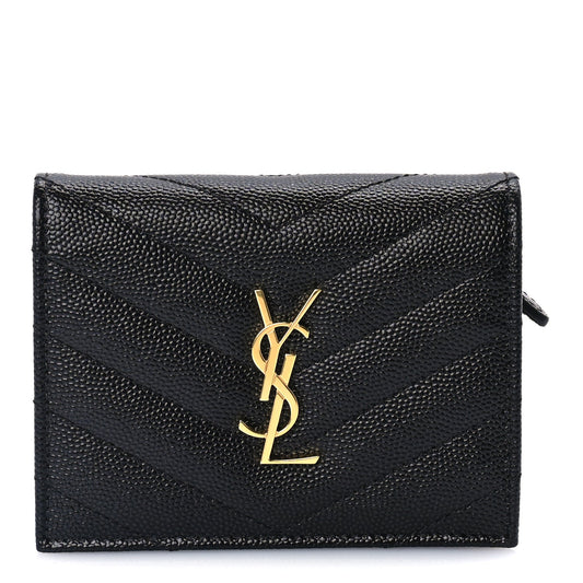 Saint Laurent Grain De Poudre Matelasse Chevron Cassandre Card Case Black