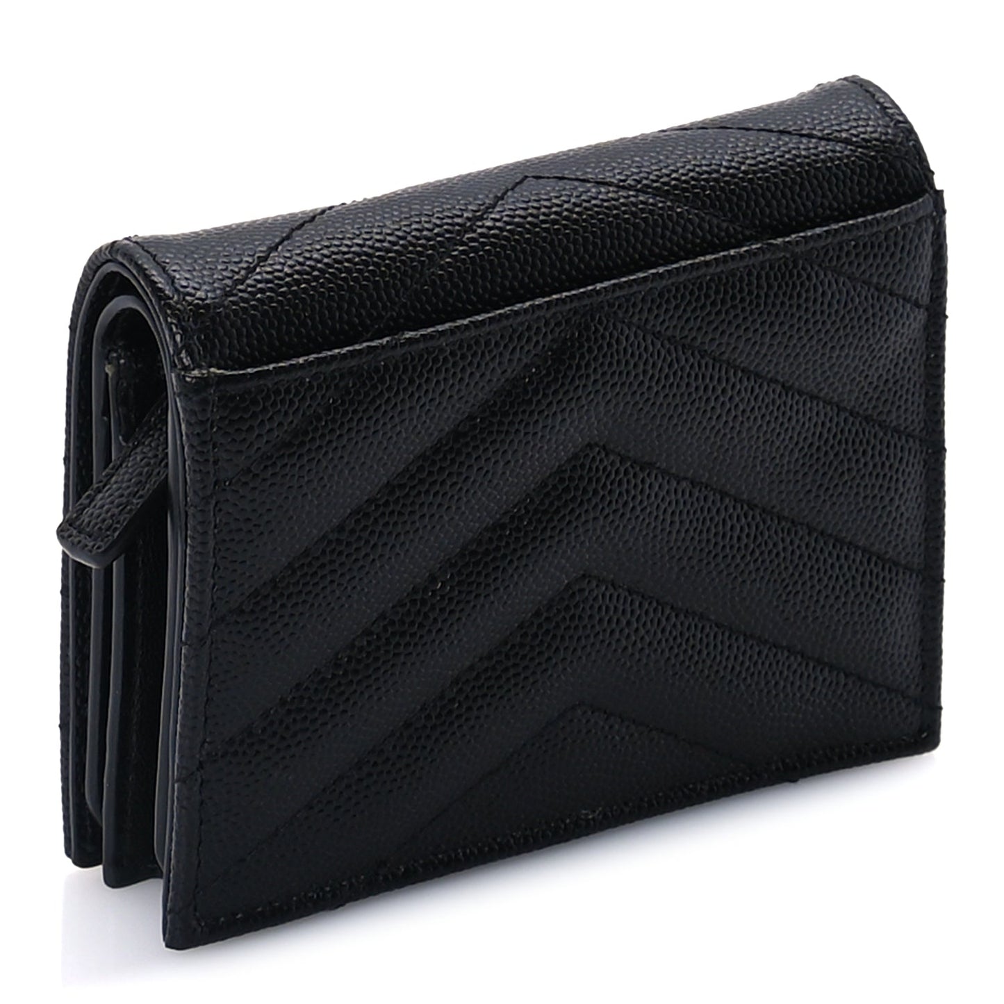 Saint Laurent Grain De Poudre Matelasse Chevron Cassandre Card Case Black