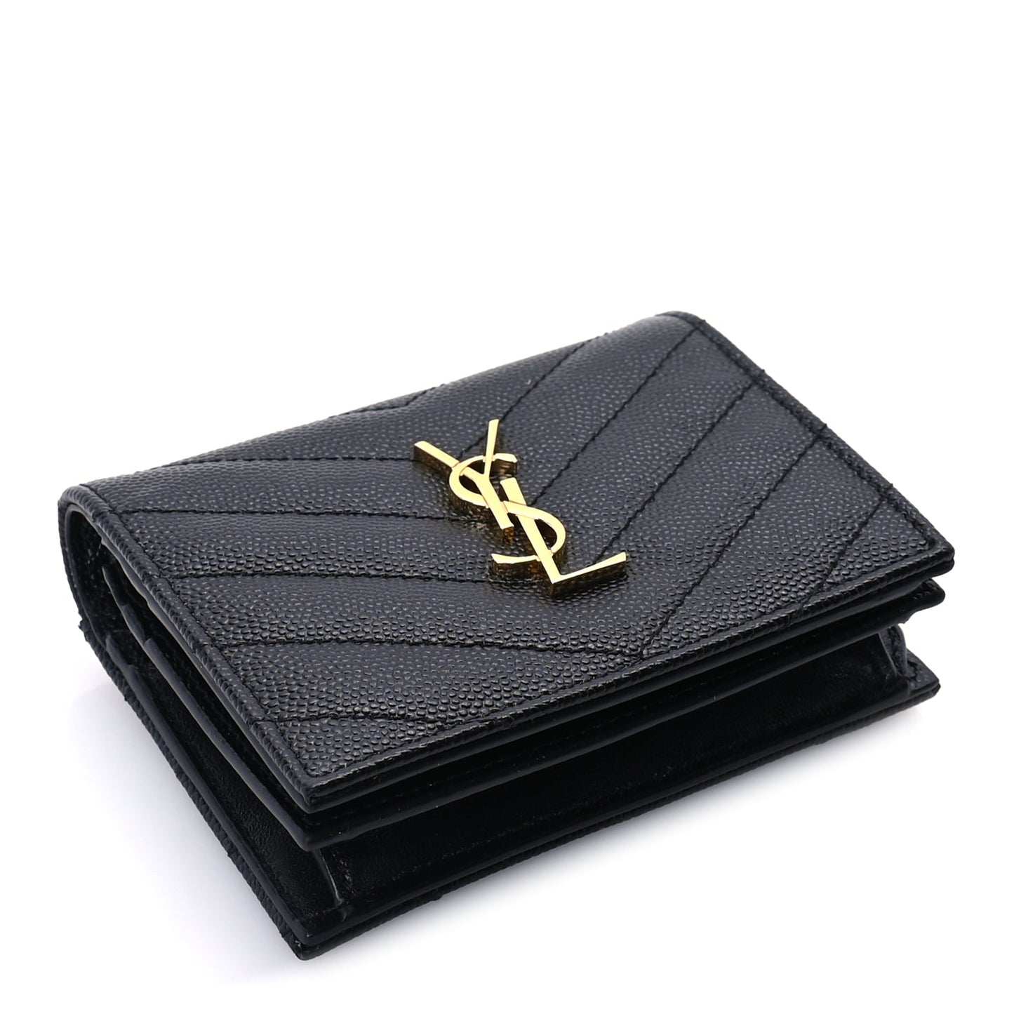 Saint Laurent Grain De Poudre Matelasse Chevron Cassandre Card Case Black