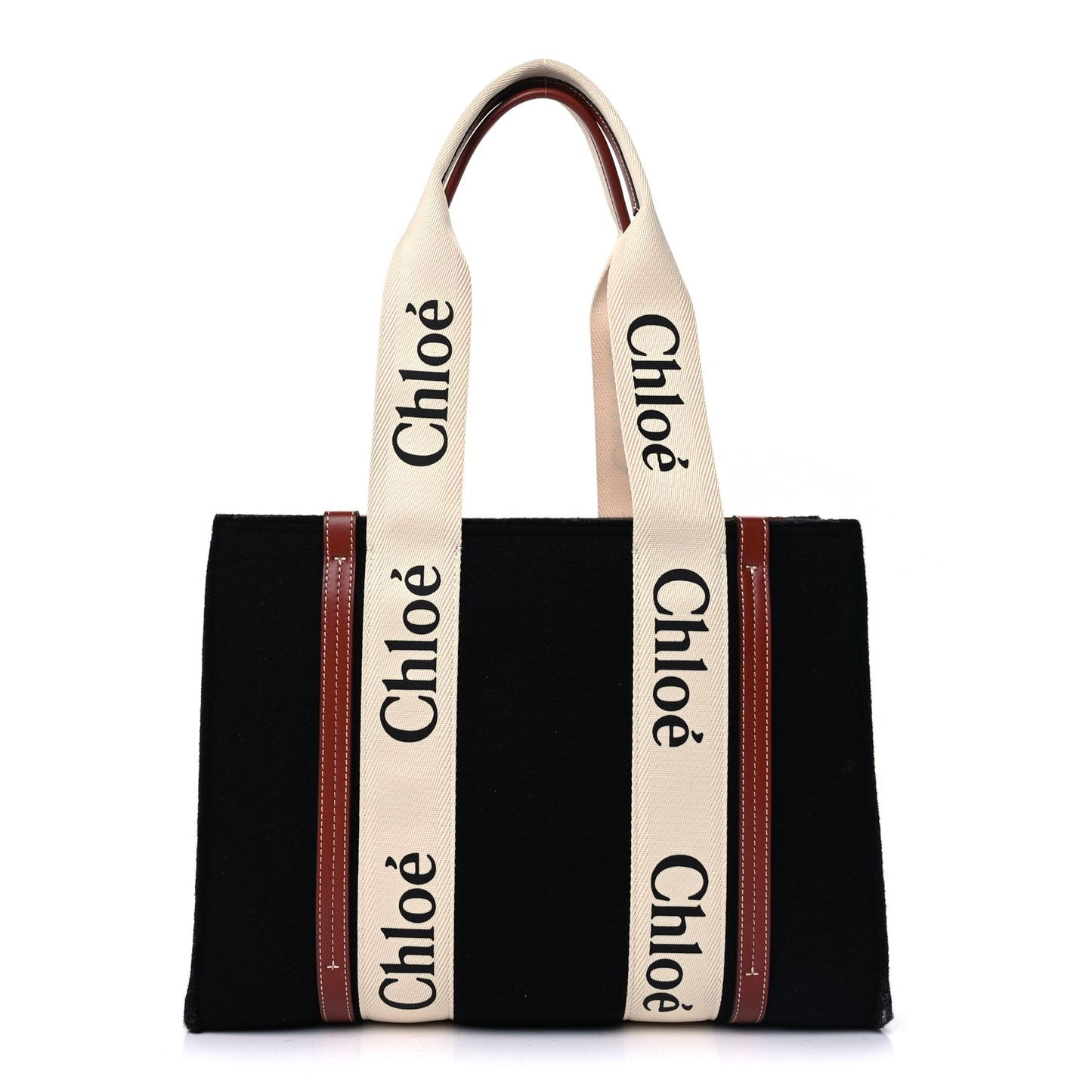 Chloe Felt Calfskin Medium Woody Ribbon Tote Beige