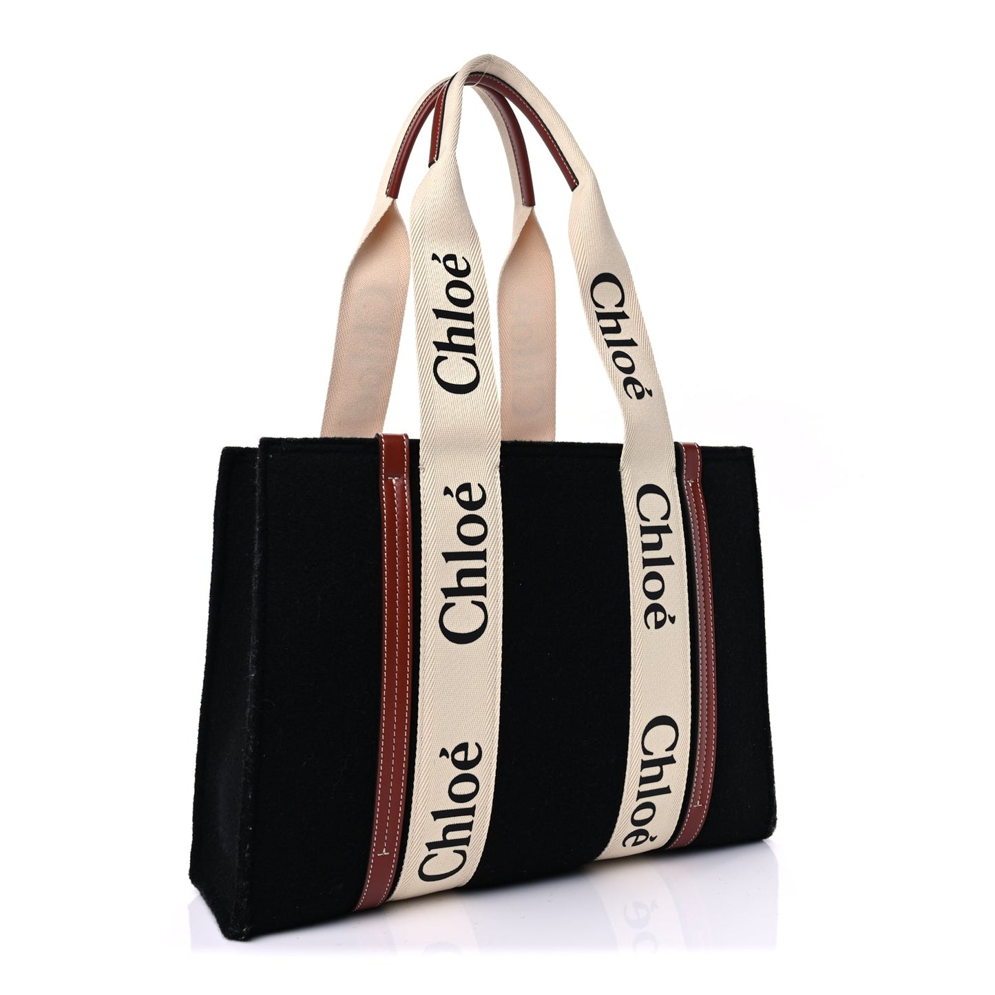 Chloe Felt Calfskin Medium Woody Ribbon Tote Beige
