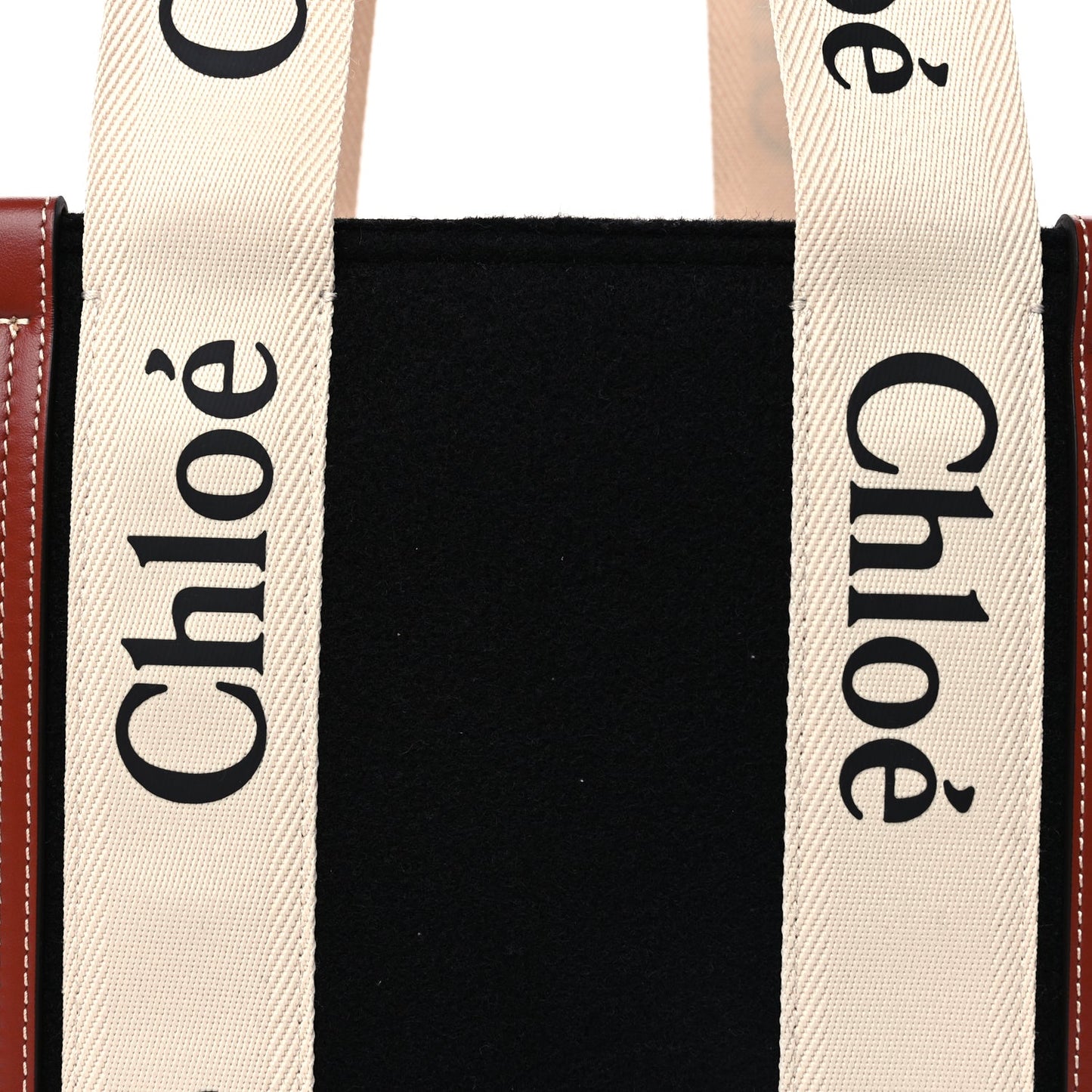 Chloe Felt Calfskin Medium Woody Ribbon Tote Beige