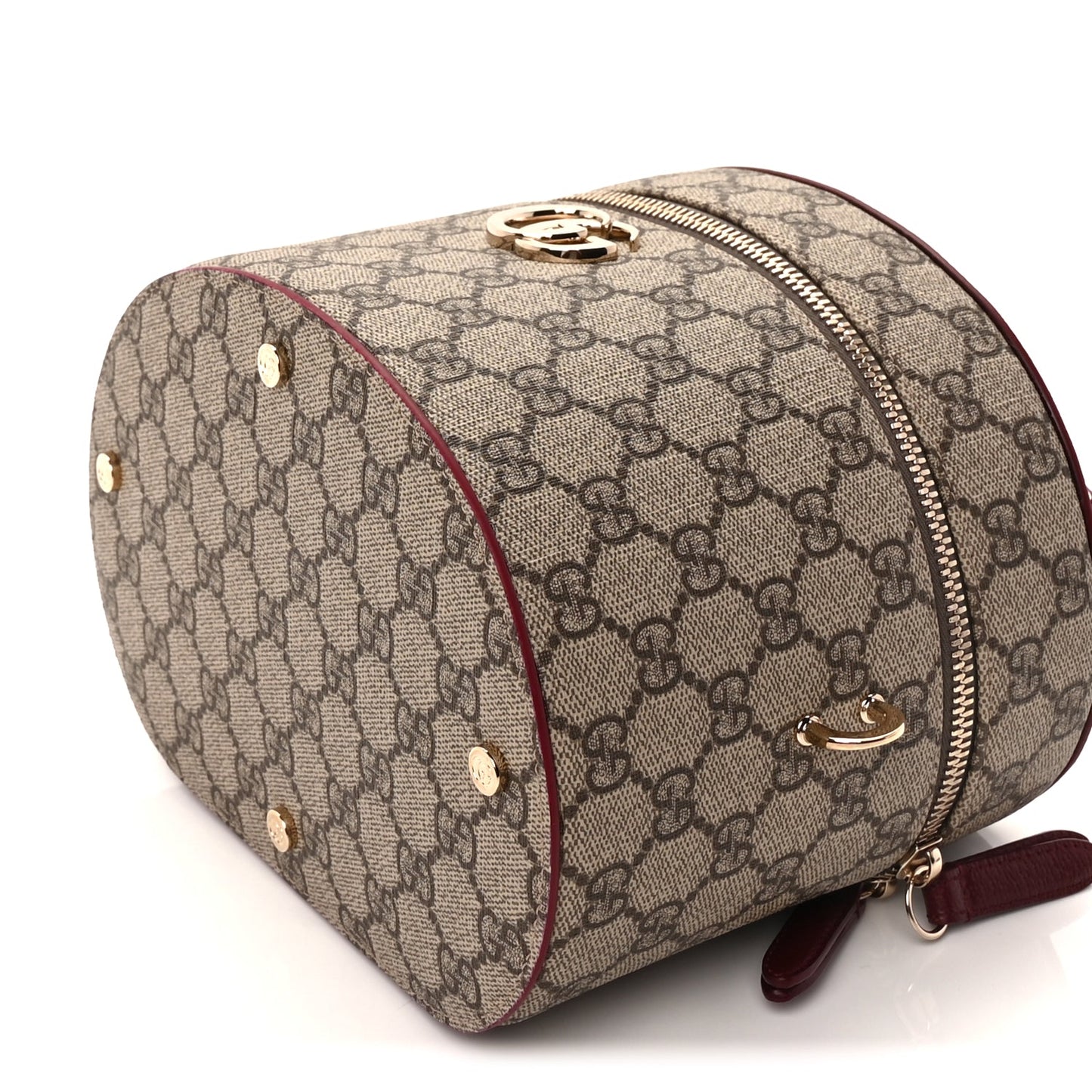 Gucci GG Supreme Monogram Ancora Calfskin Vanity Cosmetic Case  Beige Ebony Rosso