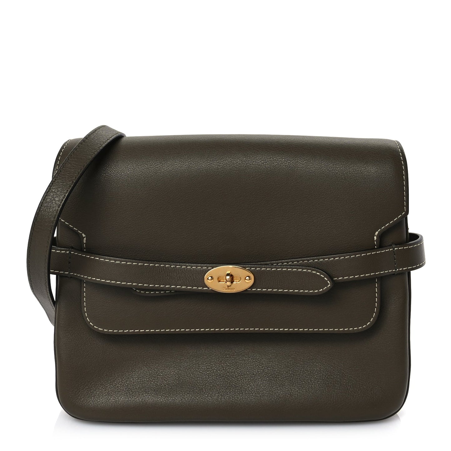 Mulberry Small Classic Grain Calfskin Belted Bayswater Satchel Khaki