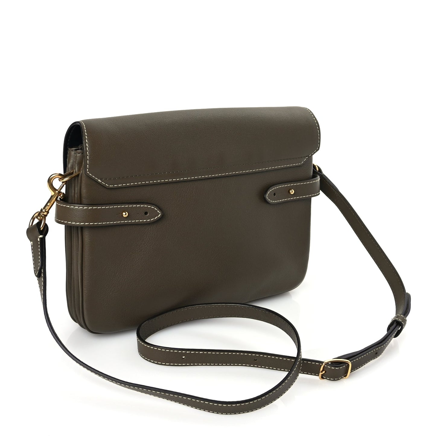 Mulberry Small Classic Grain Calfskin Belted Bayswater Satchel Khaki