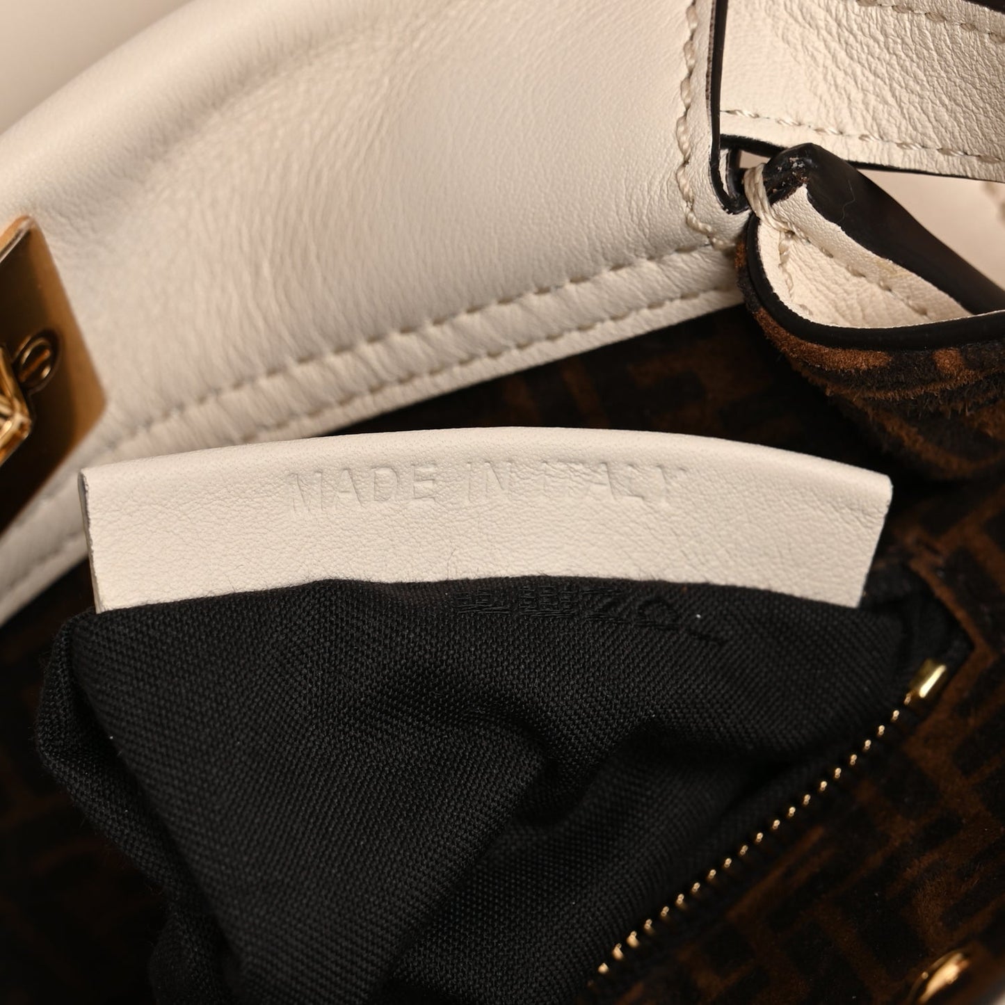 Fendi Vitello Seta Suede FF Mini Peekaboo Iconic Satchel Uovo Sigaro Marrone