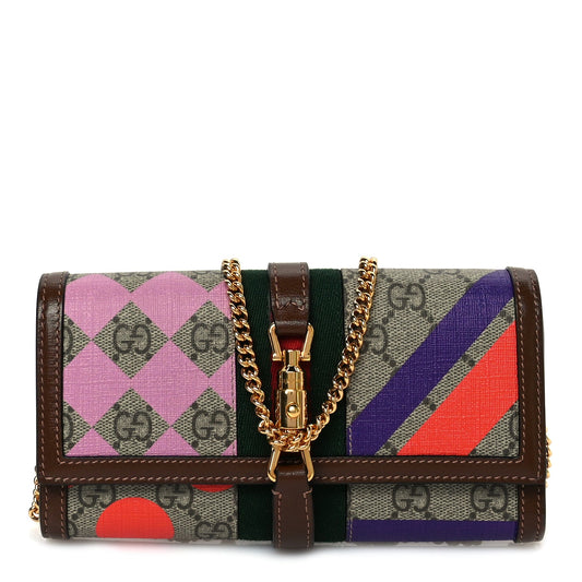 Gucci GG Supreme Monogram Geometric Web Jackie 1961 Chain Wallet  Brown Sugar