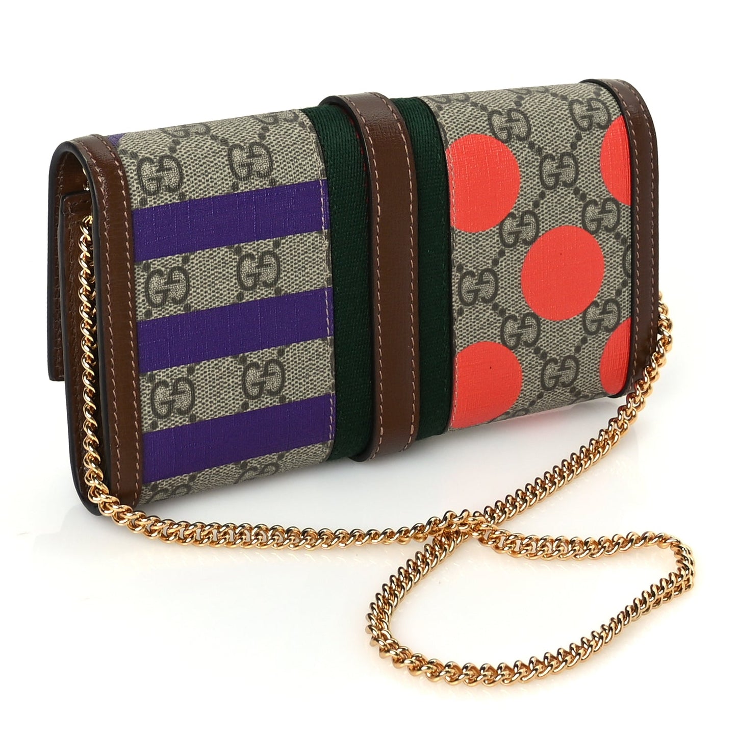 Gucci GG Supreme Monogram Geometric Web Jackie 1961 Chain Wallet  Brown Sugar