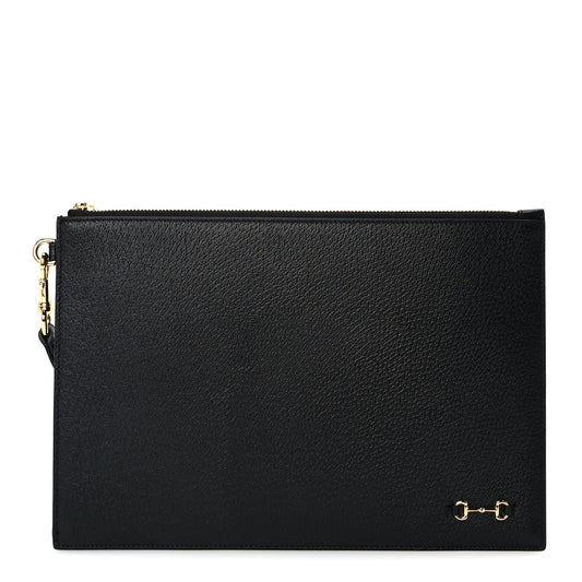 Gucci Calfskin Horsebit 1955 Wristlet Pouch  Black