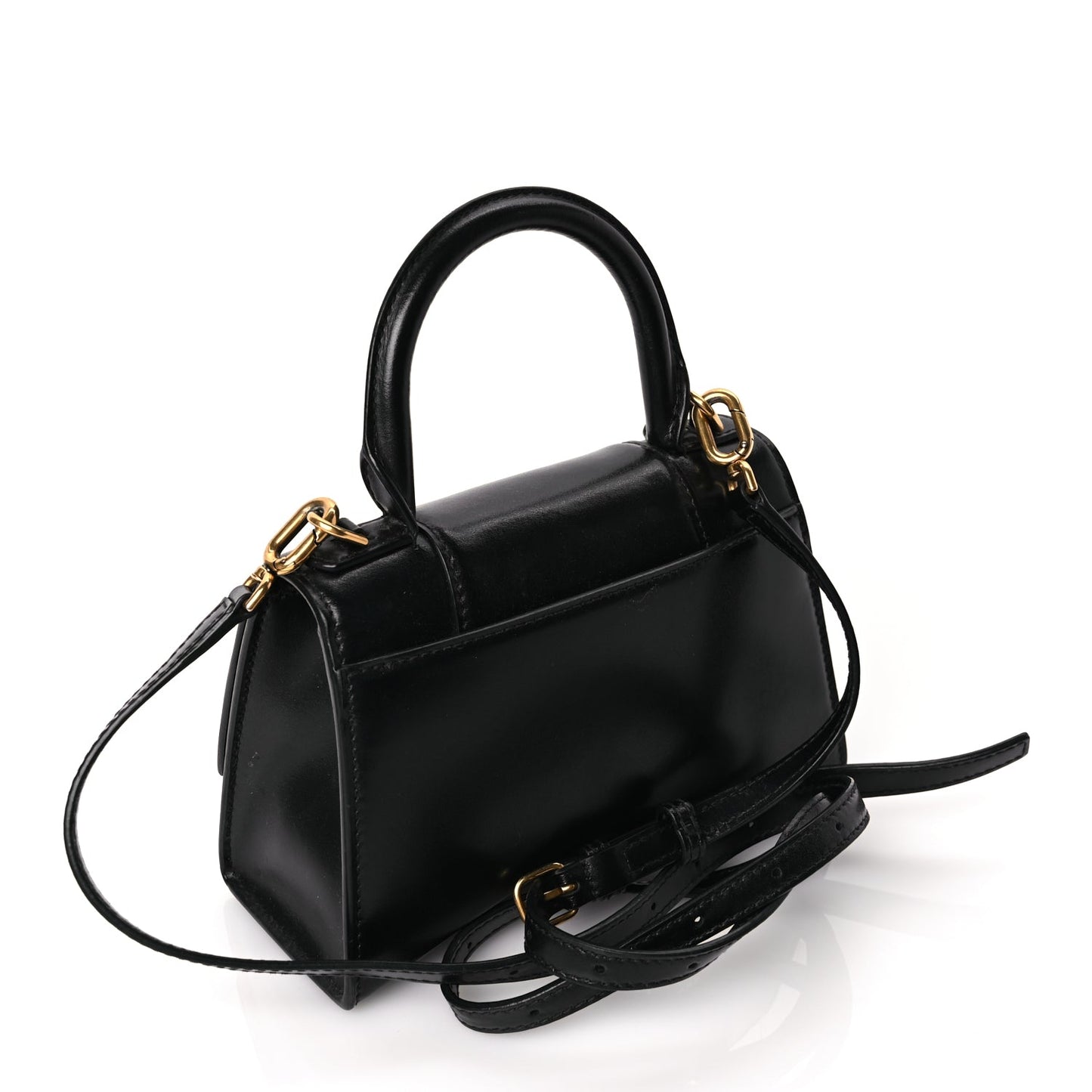 Balenciaga Shiny Box Calfskin Hourglass Top Handle Bag XS Black