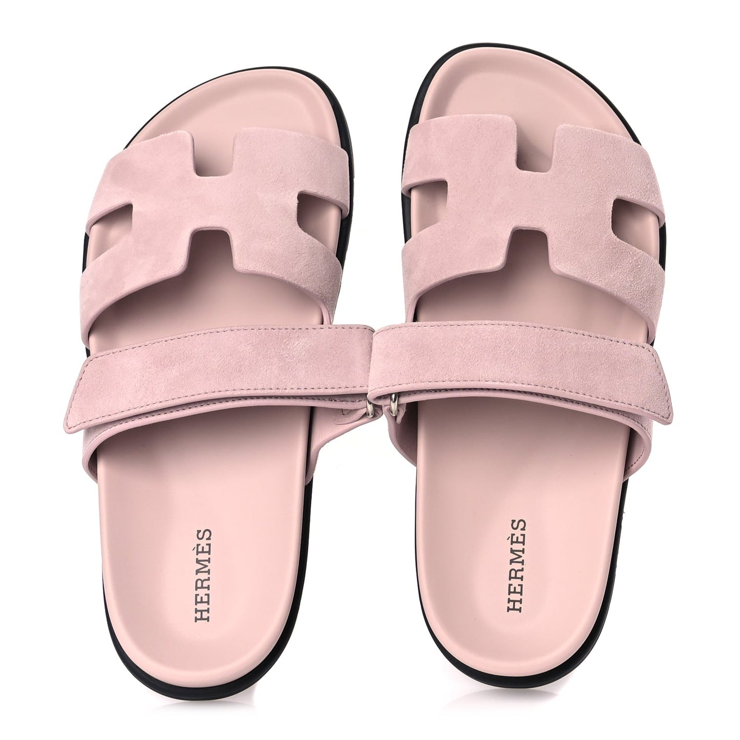 Hermes Suede Goatskin Womens Chypre Sandals 37 Rose Porcelaine