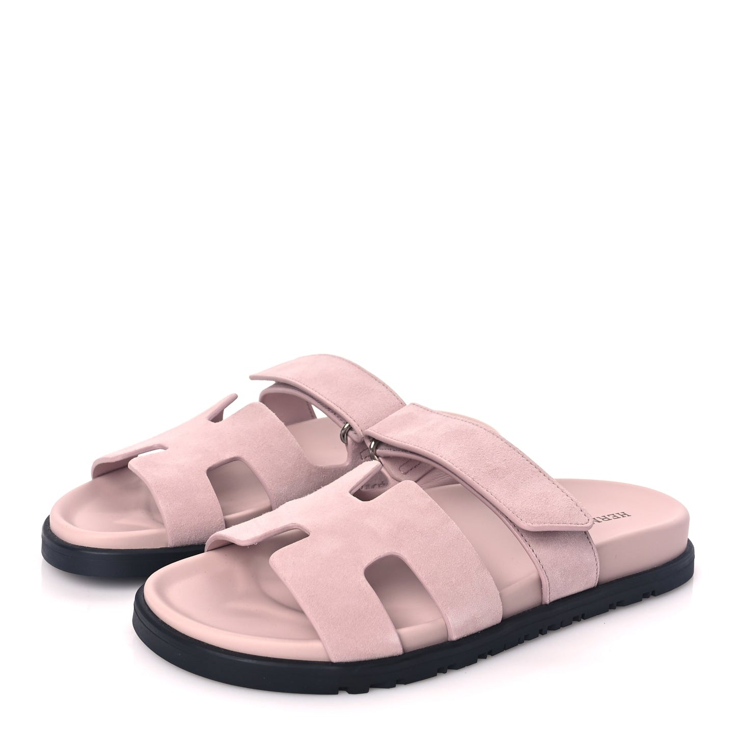 Hermes Suede Goatskin Womens Chypre Sandals 37 Rose Porcelaine