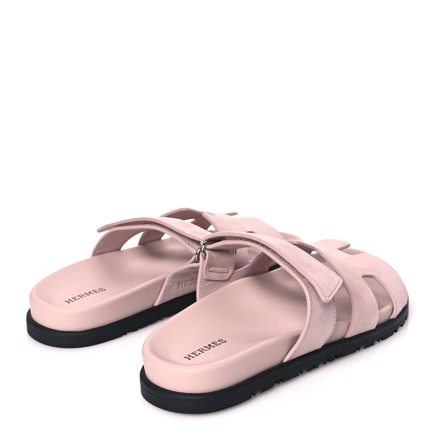 Hermes Suede Goatskin Womens Chypre Sandals 37 Rose Porcelaine