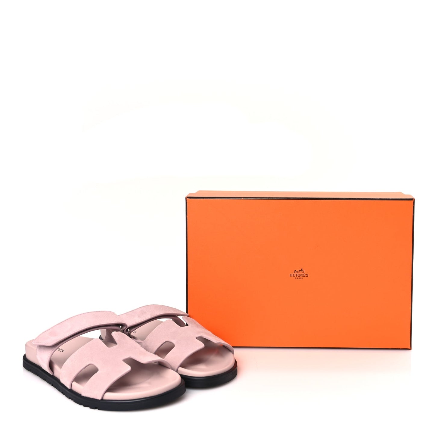 Hermes Suede Goatskin Womens Chypre Sandals 37 Rose Porcelaine