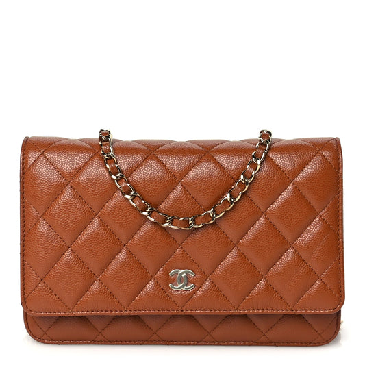 Chanel Caviar Quilted Wallet On Chain WOC Light Brown