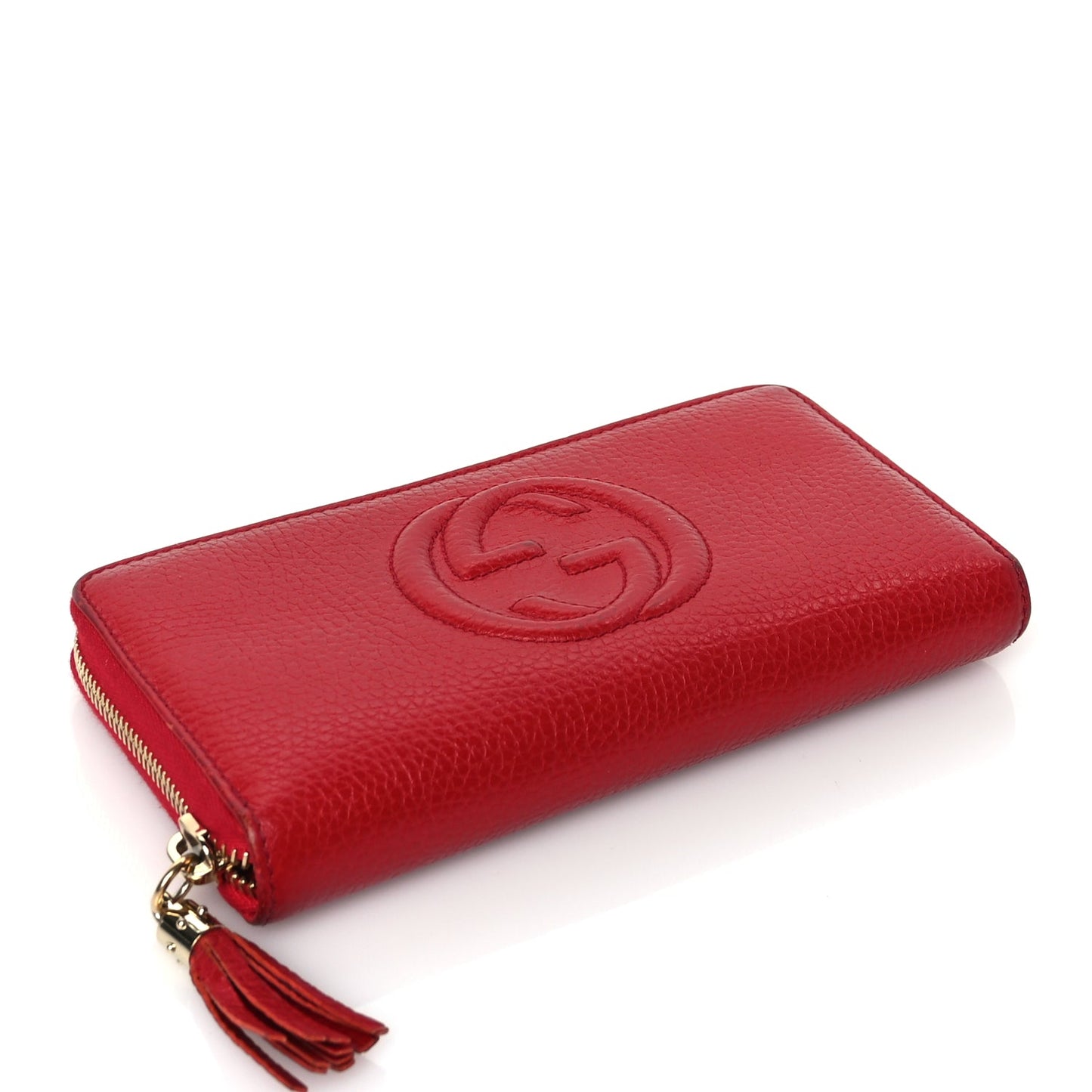 Gucci Pebbled Calfskin Soho Zip Around Wallet Red