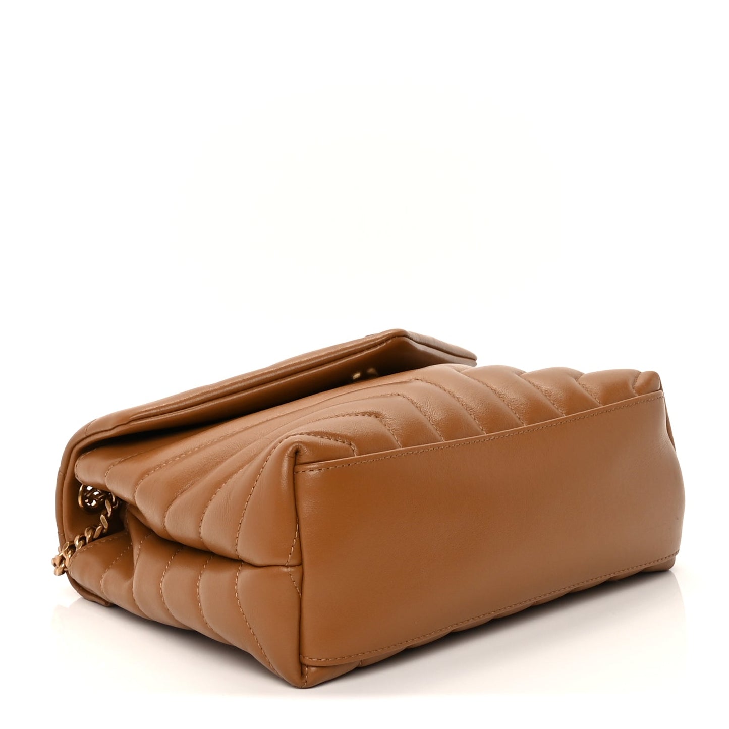 Saint Laurent Calfskin Y Quilted Monogram Small Loulou Chain Satchel  Dark Natural