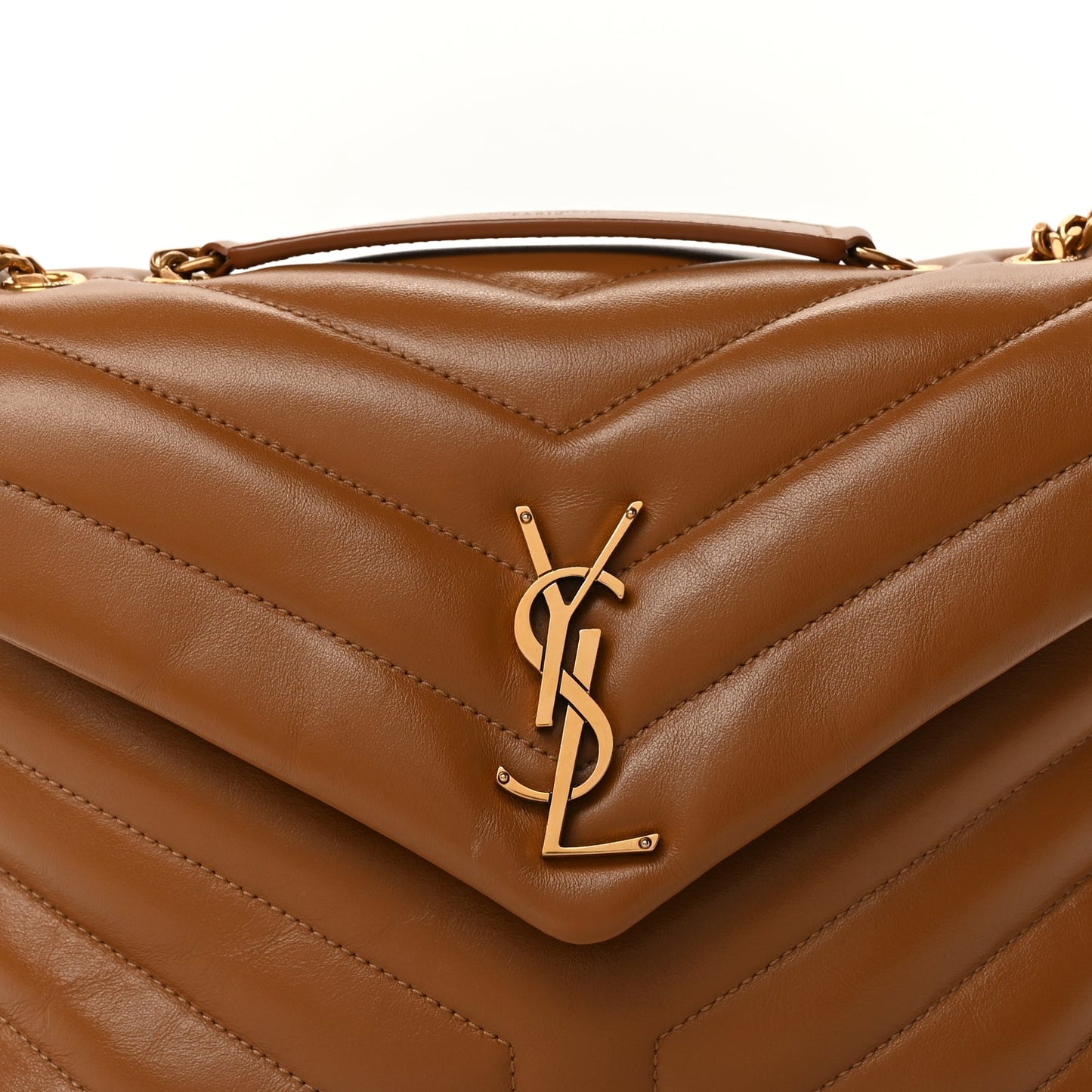 Saint Laurent Calfskin Y Quilted Monogram Small Loulou Chain Satchel  Dark Natural