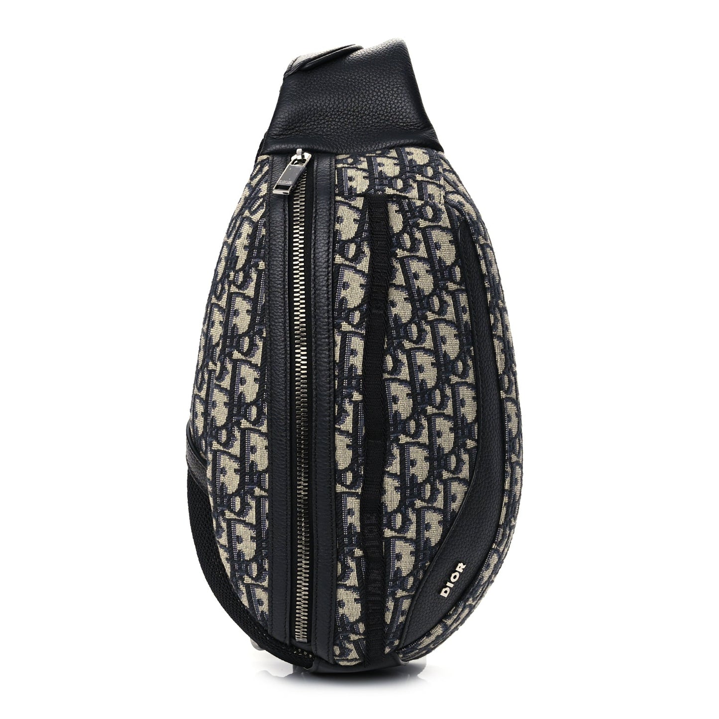Christian Dior Grained Calfskin Oblique Scarab Sling Bag Blue Black