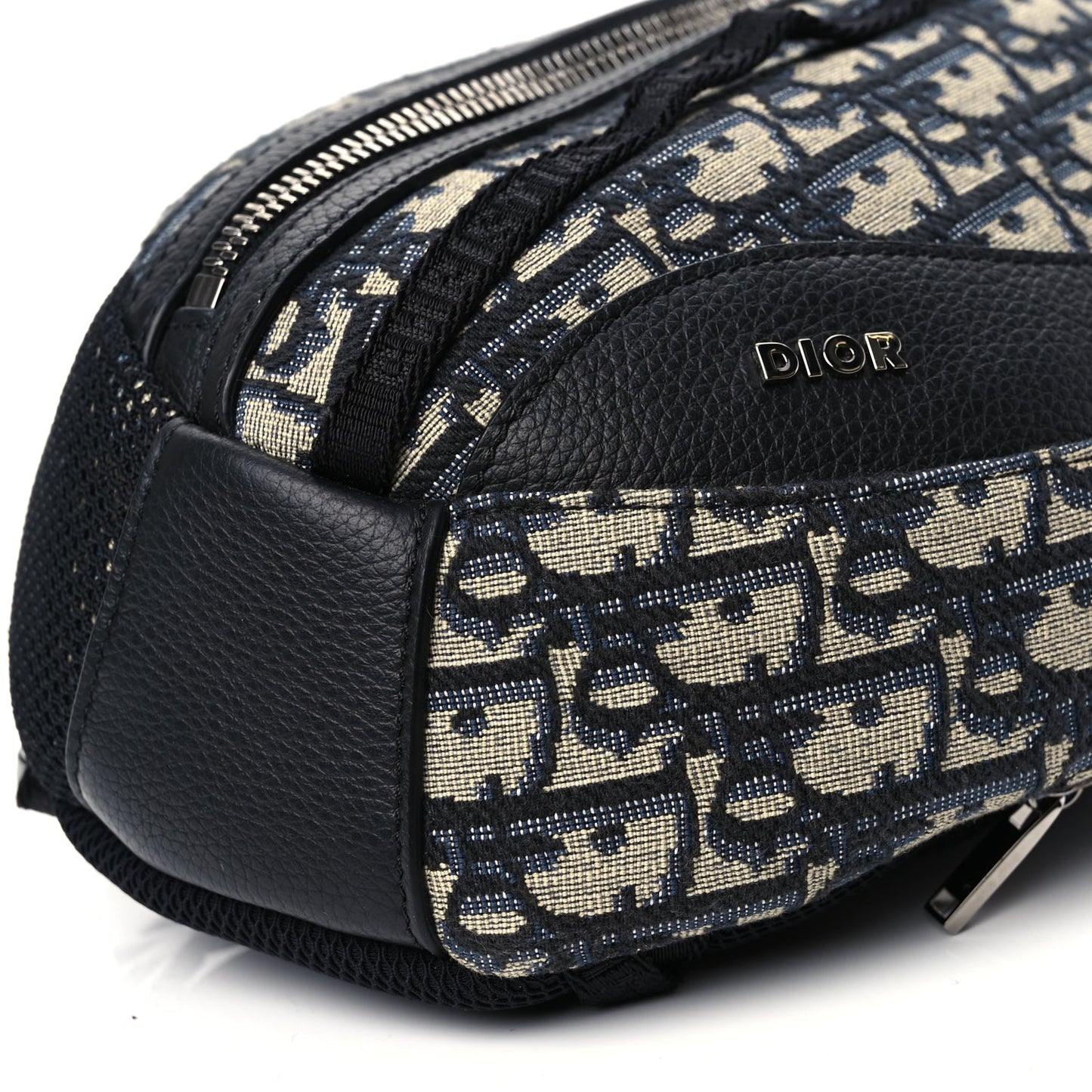 Christian Dior Grained Calfskin Oblique Scarab Sling Bag Blue Black