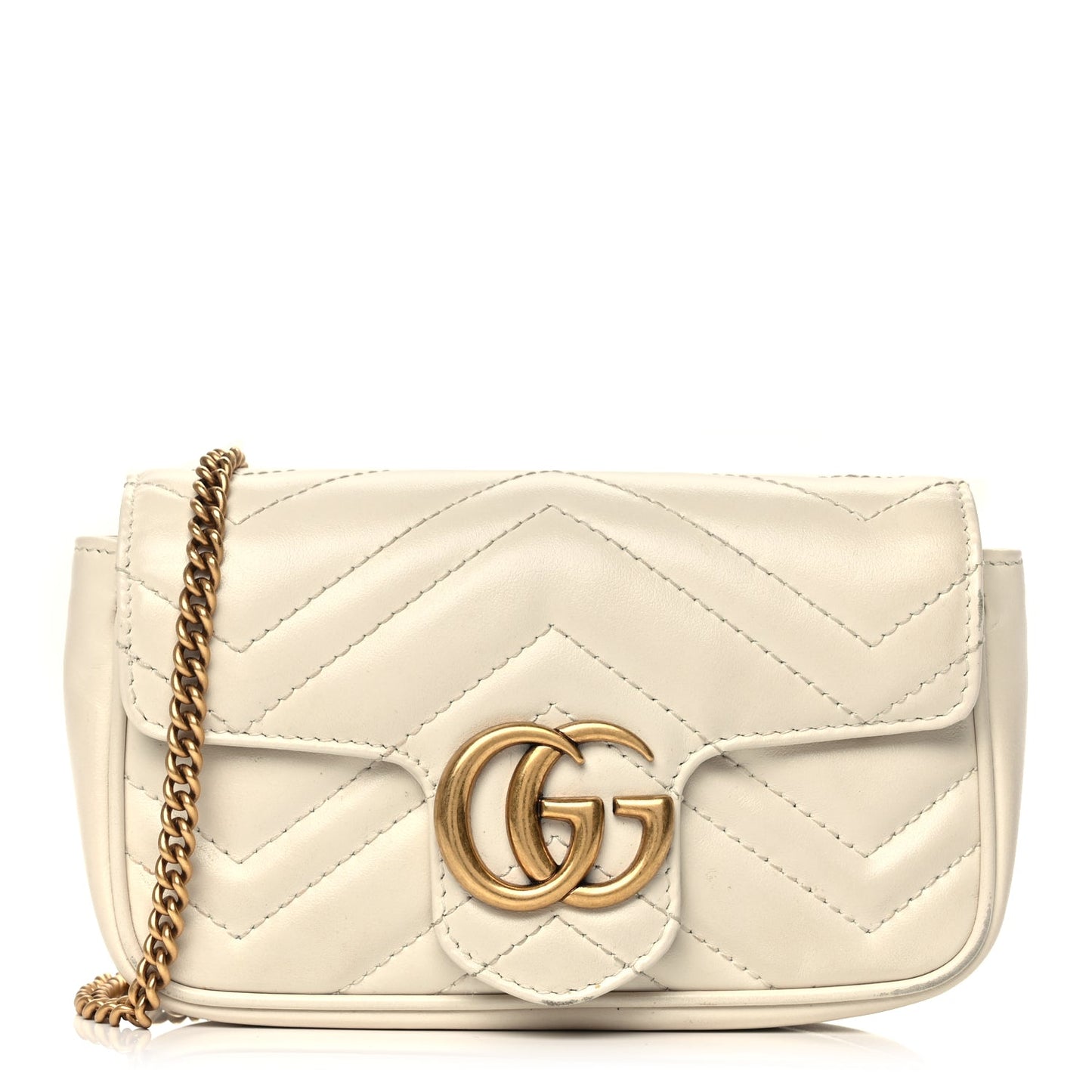 Gucci Calfskin Matelasse Super Mini GG Marmont Shoulder Bag White