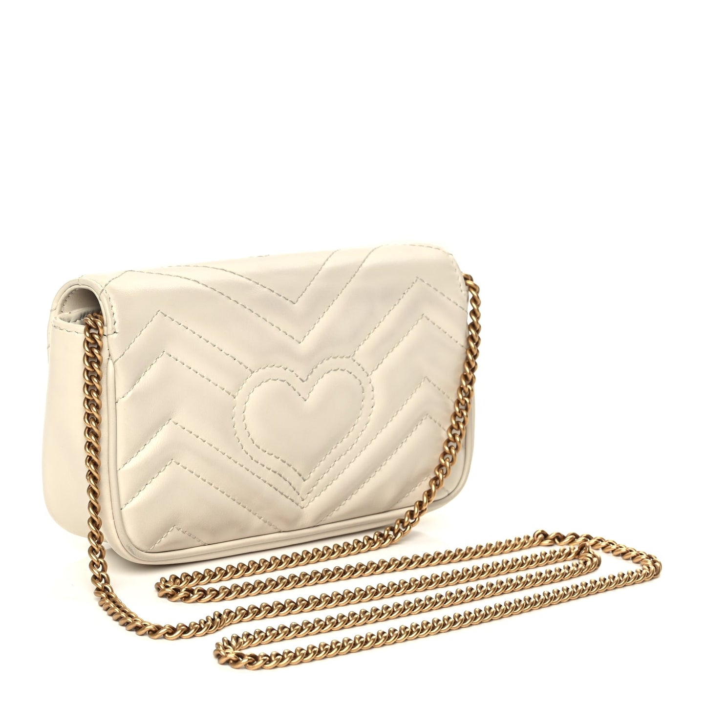 Gucci Calfskin Matelasse Super Mini GG Marmont Shoulder Bag White