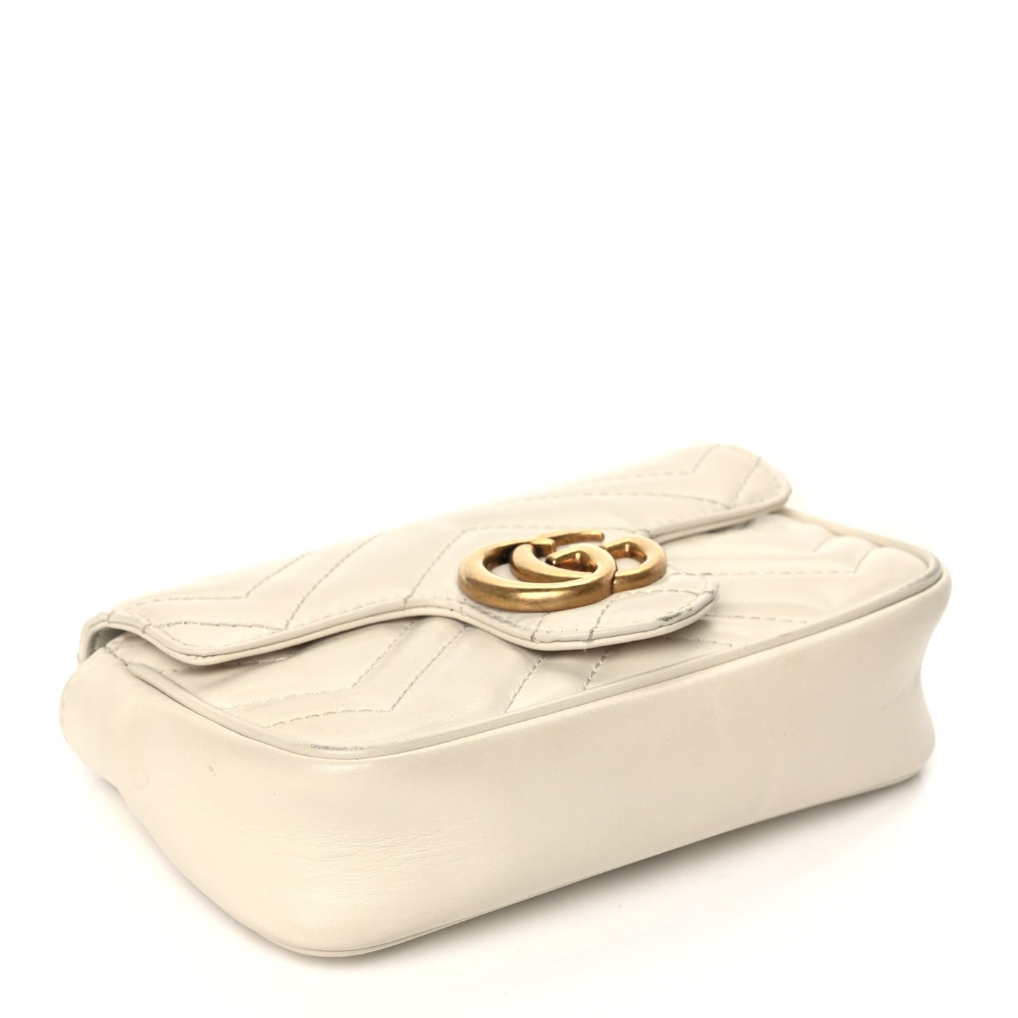 Gucci Calfskin Matelasse Super Mini GG Marmont Shoulder Bag White