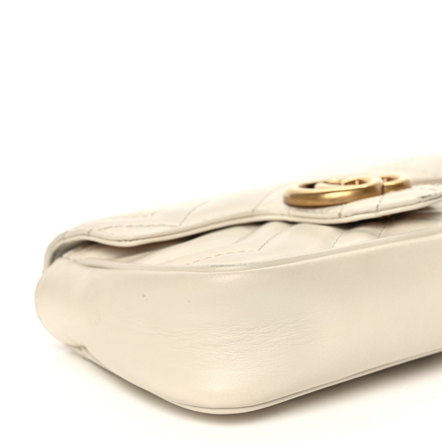 Gucci Calfskin Matelasse Super Mini GG Marmont Shoulder Bag White