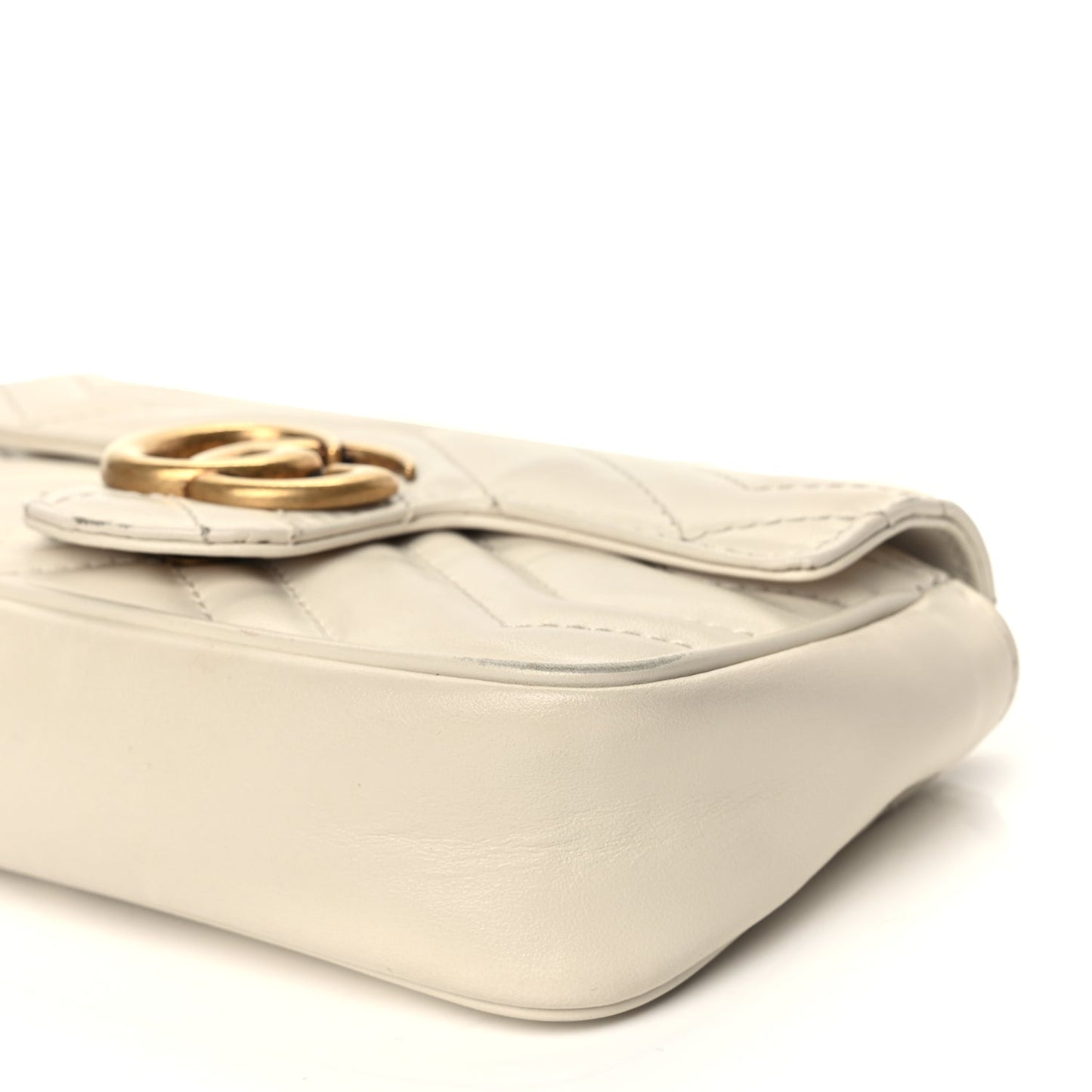 Gucci Calfskin Matelasse Super Mini GG Marmont Shoulder Bag White