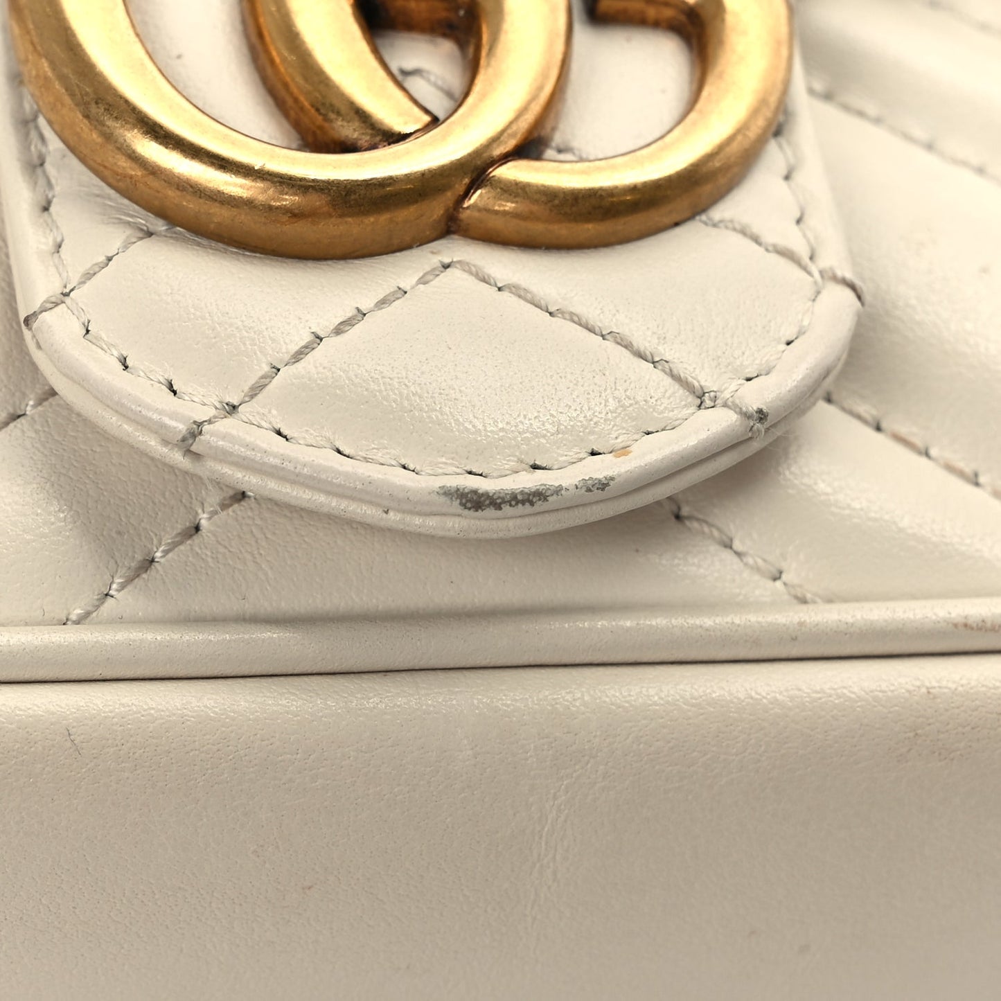 Gucci Calfskin Matelasse Super Mini GG Marmont Shoulder Bag White