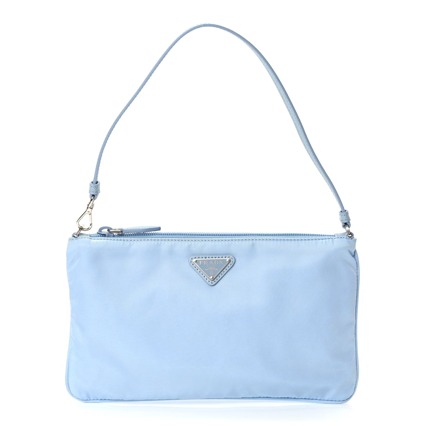 Prada Re-Nylon Vela Saffiano Mini Pochette Bag Celeste