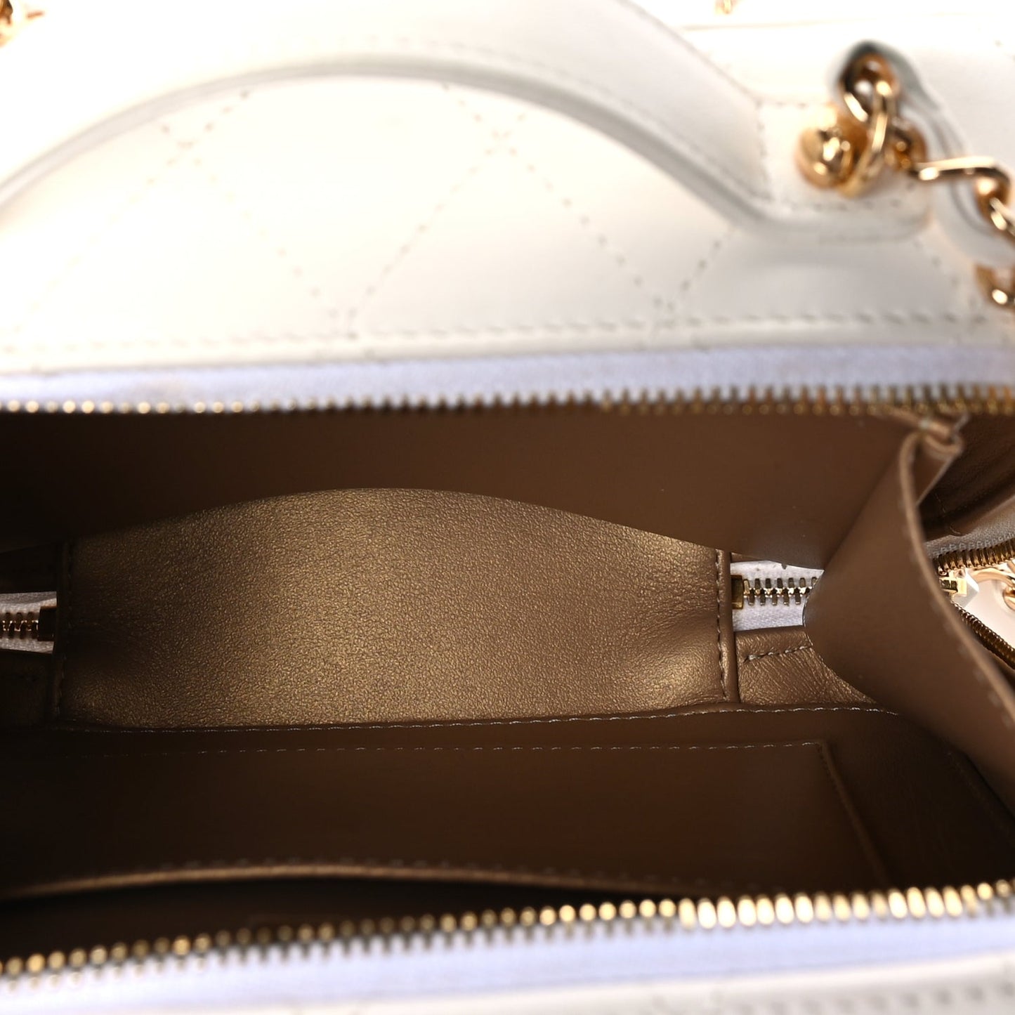 Chanel Lambskin Quilted Golden Plate Vanity Case White Gold