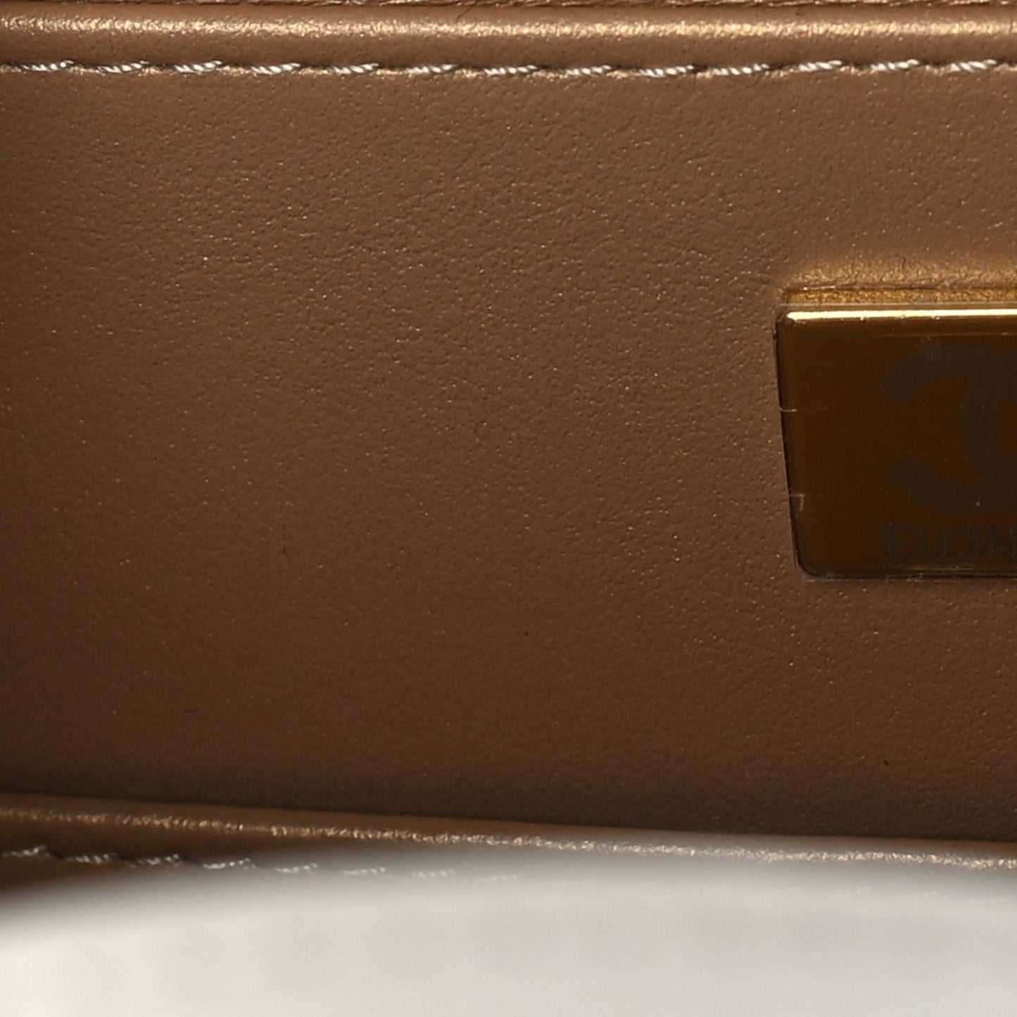 Chanel Lambskin Quilted Golden Plate Vanity Case White Gold