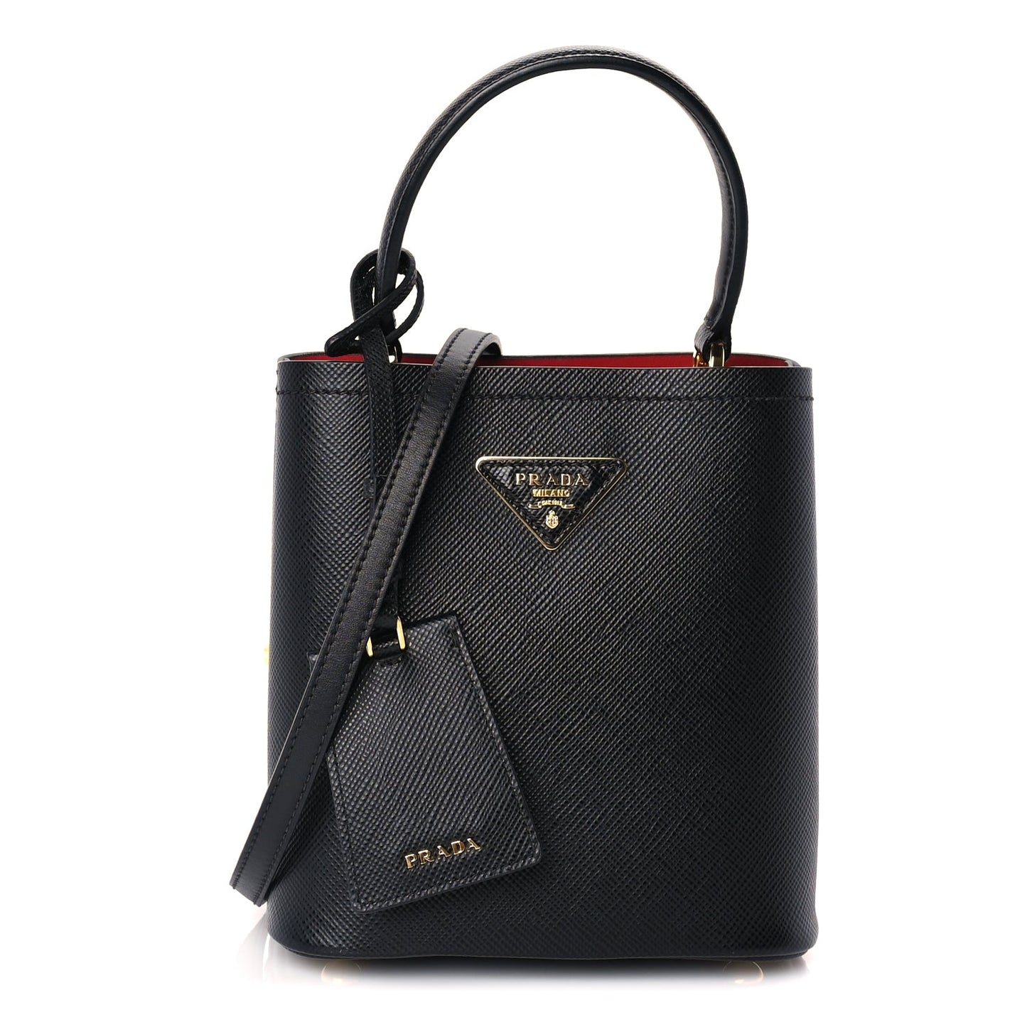 Prada Saffiano Cuir Small Panier Bucket Bag  Black Fuoco