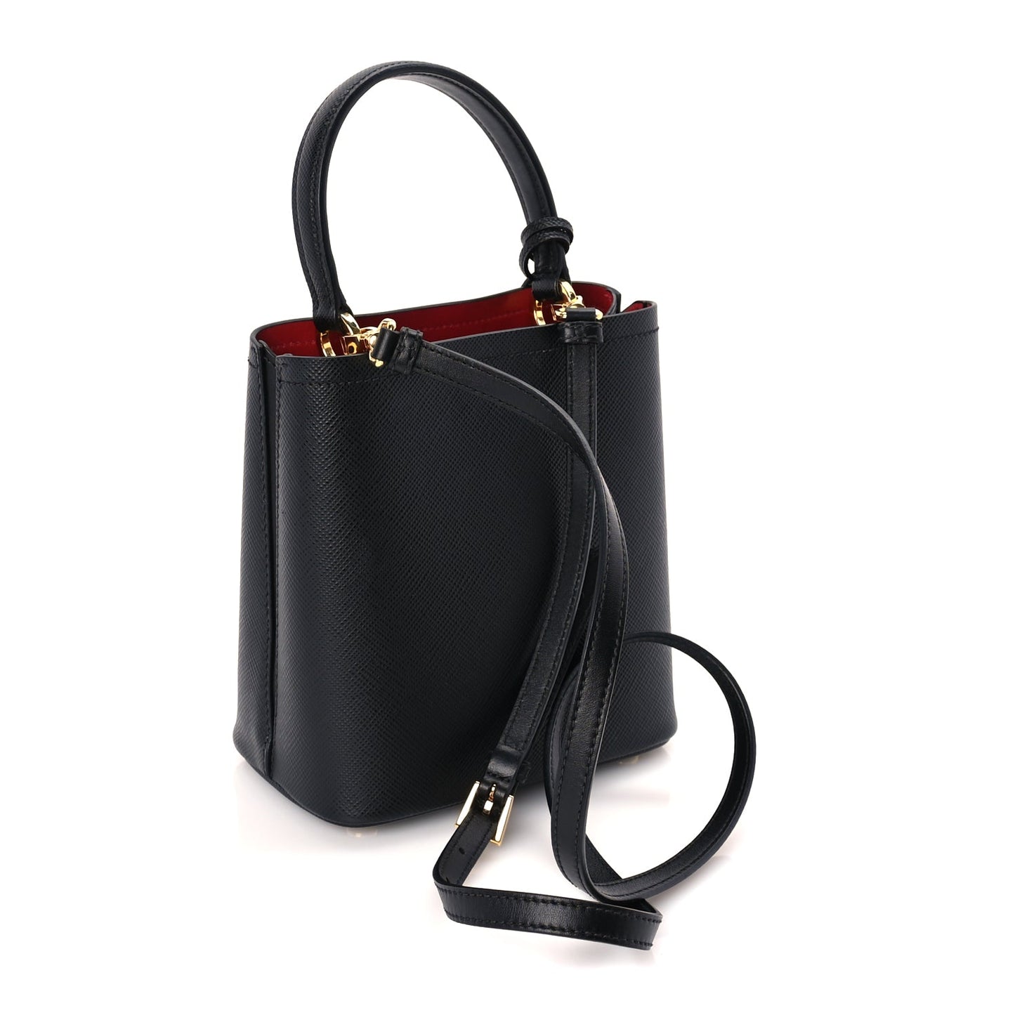 Prada Saffiano Cuir Small Panier Bucket Bag  Black Fuoco