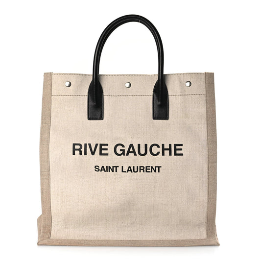Saint Laurent Linen Calfskin Rive Gauche North South Tote Optic White