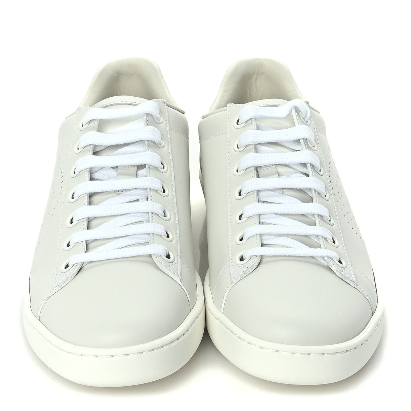Gucci Calfskin Interlocking G Perforated Womens Ace Sneakers 37.5 White Grey Sky