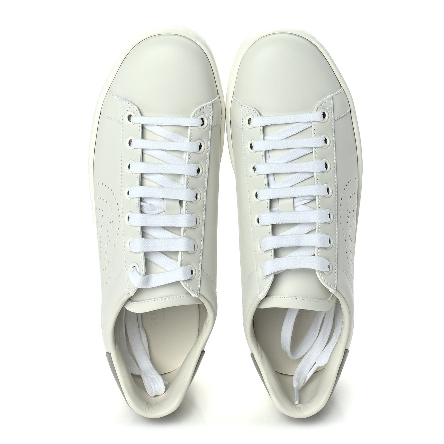Gucci Calfskin Interlocking G Perforated Womens Ace Sneakers 37.5 White Grey Sky