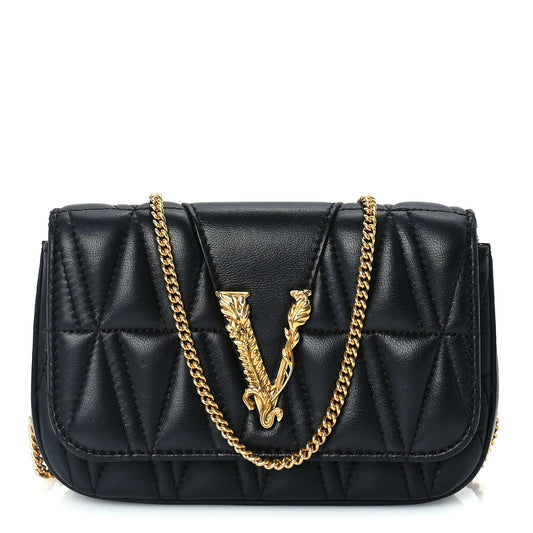 Versace Nappa Quilted Virtus Evening Bag Black