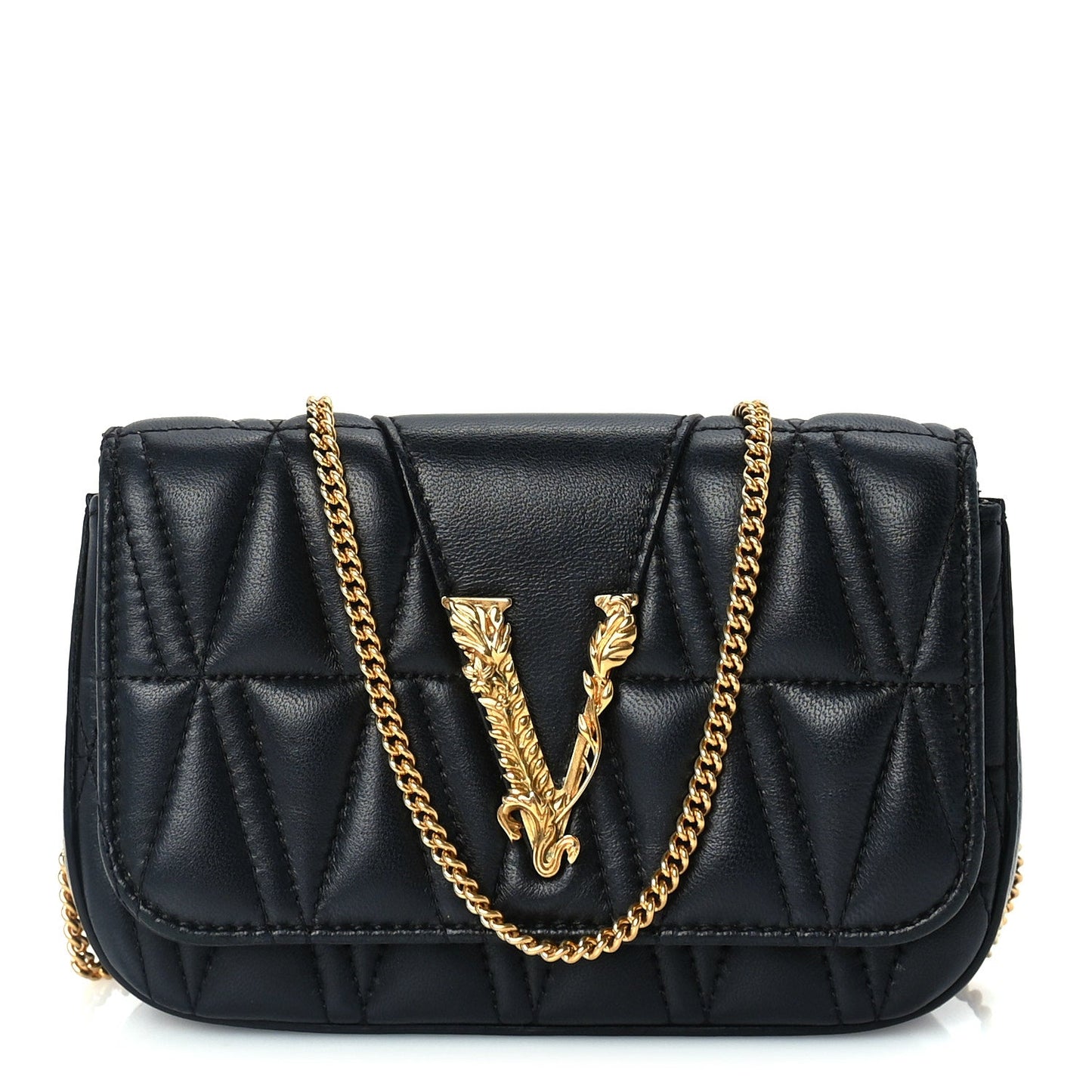Versace Nappa Quilted Virtus Evening Bag Black