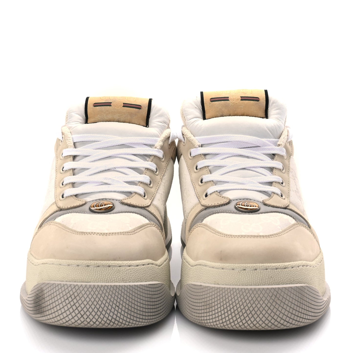 Gucci GUCCI Lame Canvas Nubuck GG Monogram Mens Screener 50mm Sneakers 8 Grey White