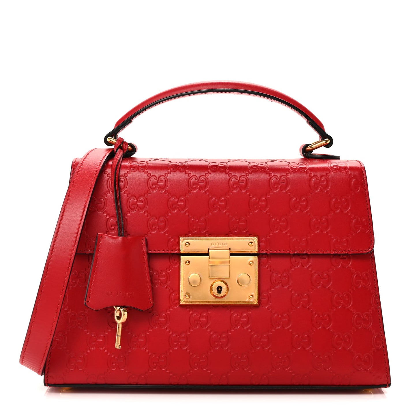 Gucci Guccissima Signature Small Padlock Top Handle Bag Hibiscus Red