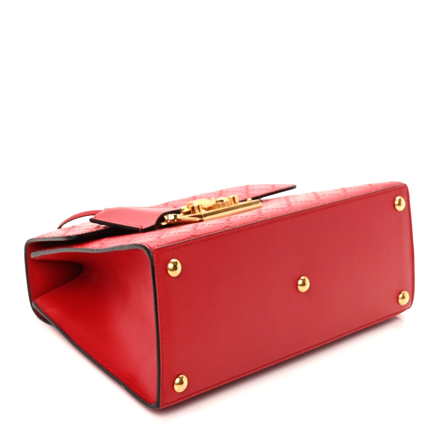 Gucci Guccissima Signature Small Padlock Top Handle Bag Hibiscus Red