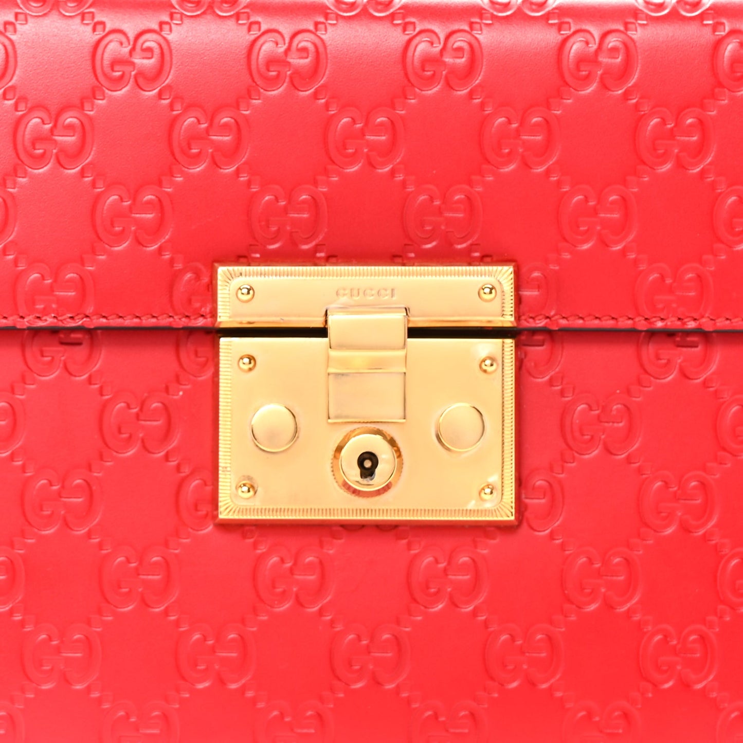 Gucci Guccissima Signature Small Padlock Top Handle Bag Hibiscus Red
