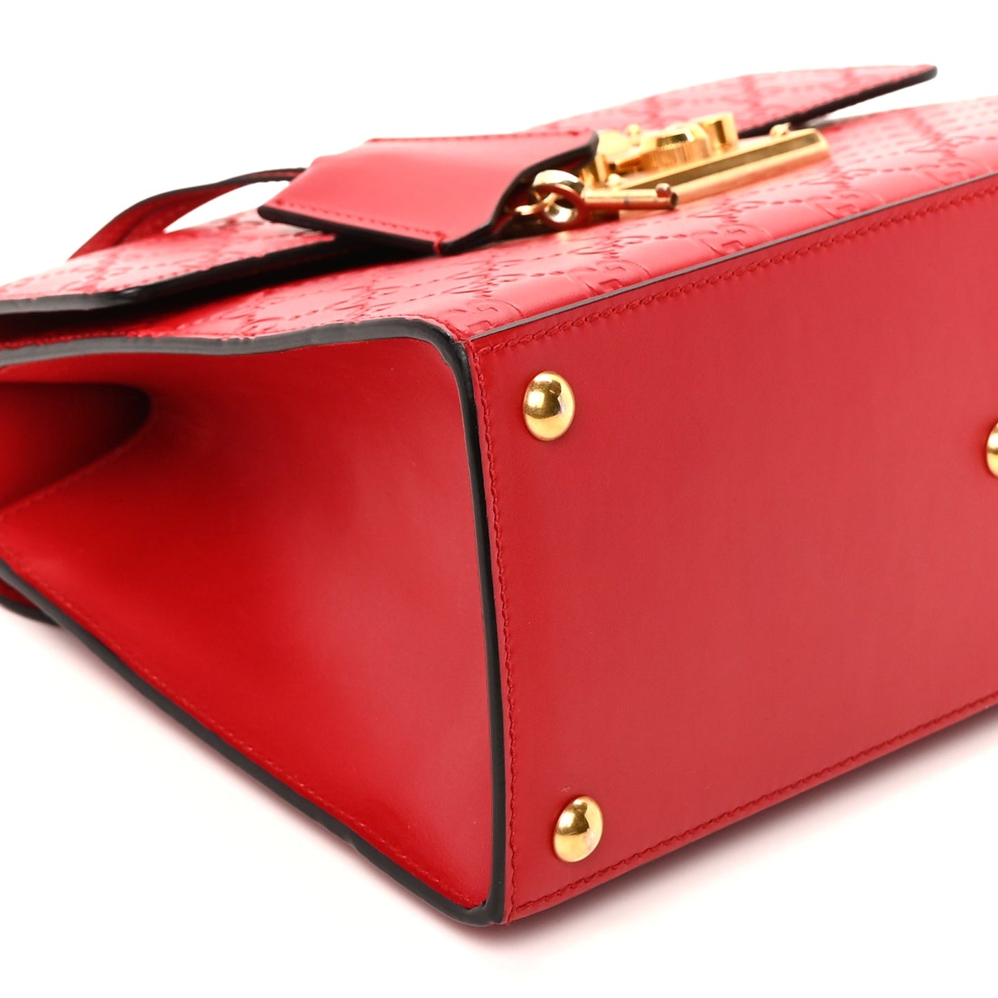 Gucci Guccissima Signature Small Padlock Top Handle Bag Hibiscus Red
