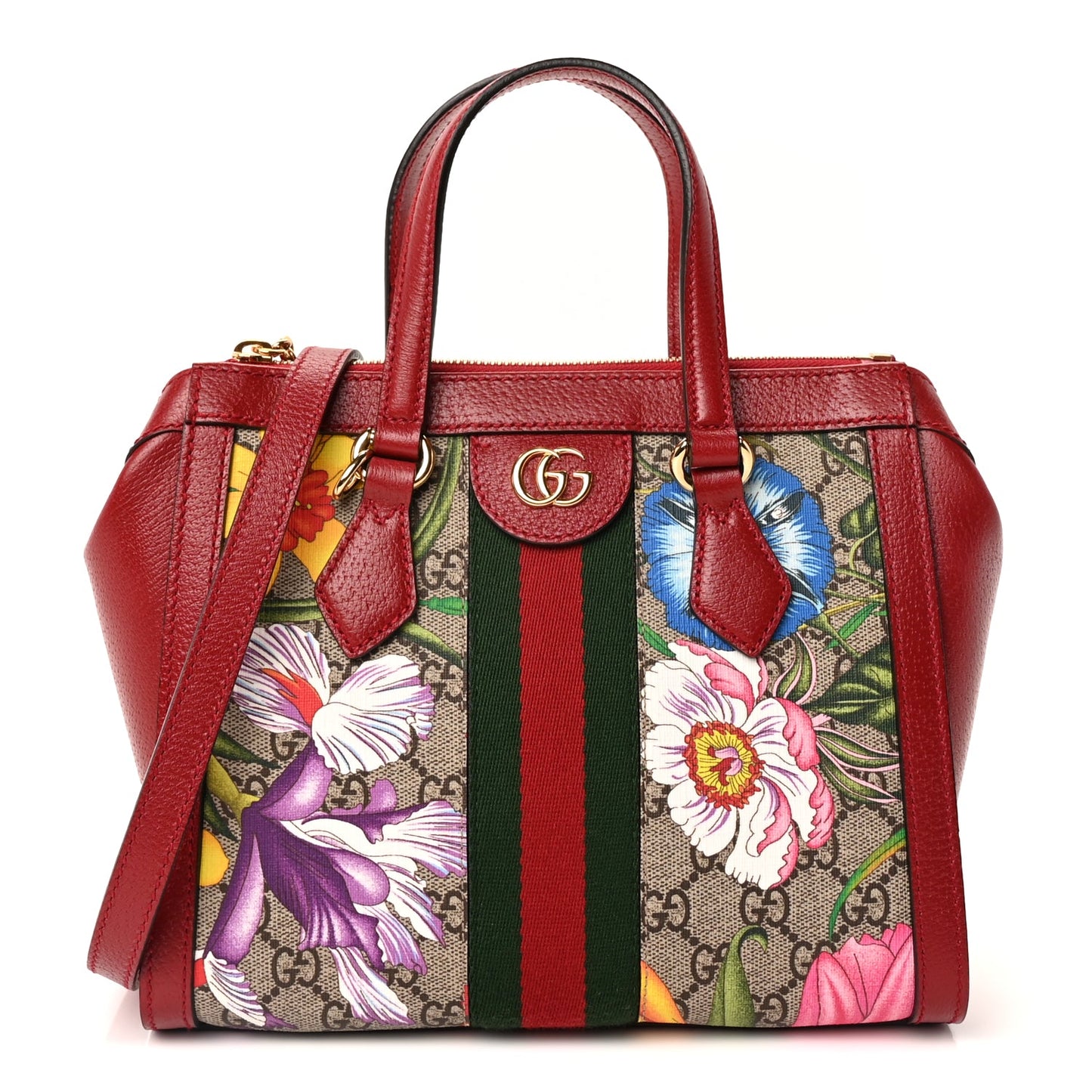 Gucci GG Supreme Monogram Flora Web Small Ophidia Tote Bag Red