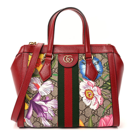 Gucci GG Supreme Monogram Flora Web Small Ophidia Tote Bag Red