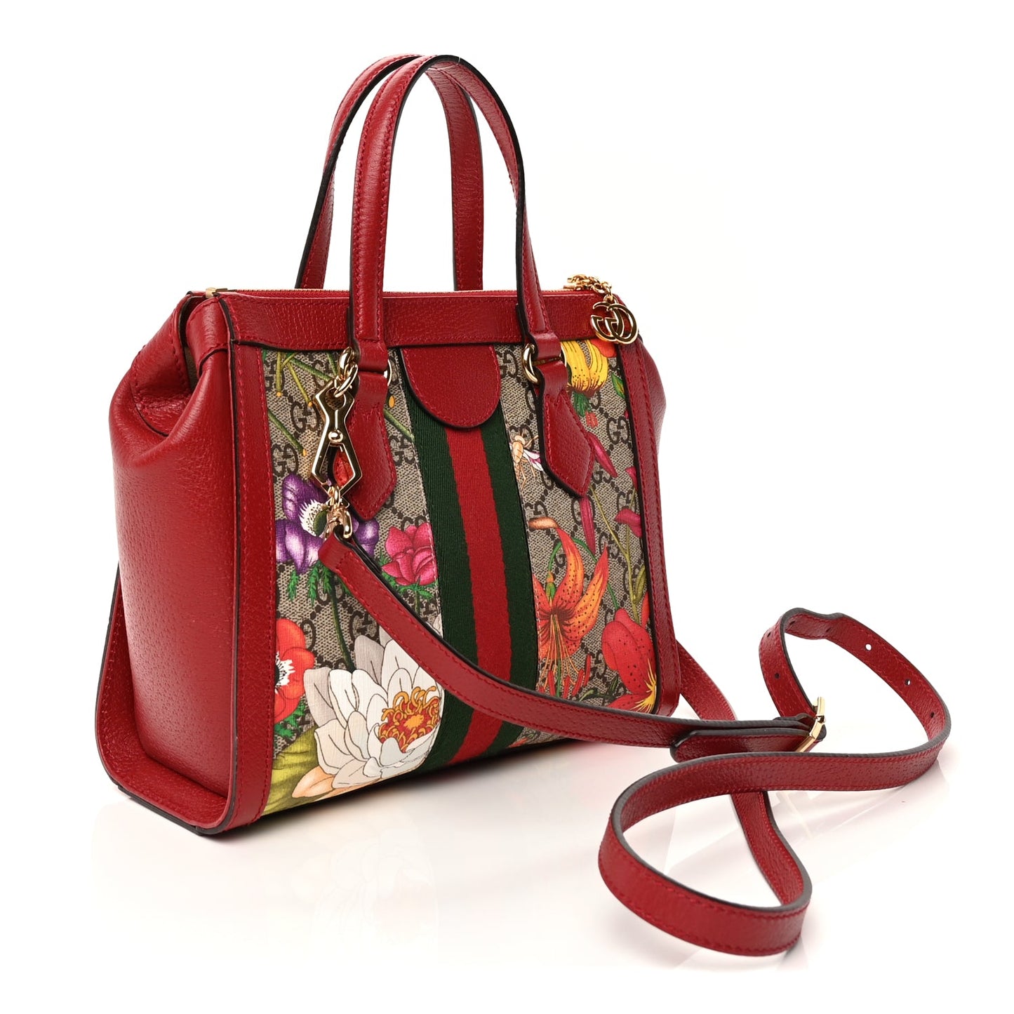 Gucci GG Supreme Monogram Flora Web Small Ophidia Tote Bag Red